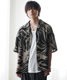 【MinoriTY select】さらさらオープンカラー総柄半袖シャツ 開襟シャツ メンズ 柄シャツ 夏服 オーバーサイズ ビッグシルエット ルーズフィット