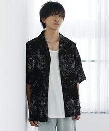 【MinoriTY select】さらさらオープンカラー総柄半袖シャツ 開襟シャツ メンズ 柄シャツ 夏服 オーバーサイズ ビッグシルエット ルーズフィット