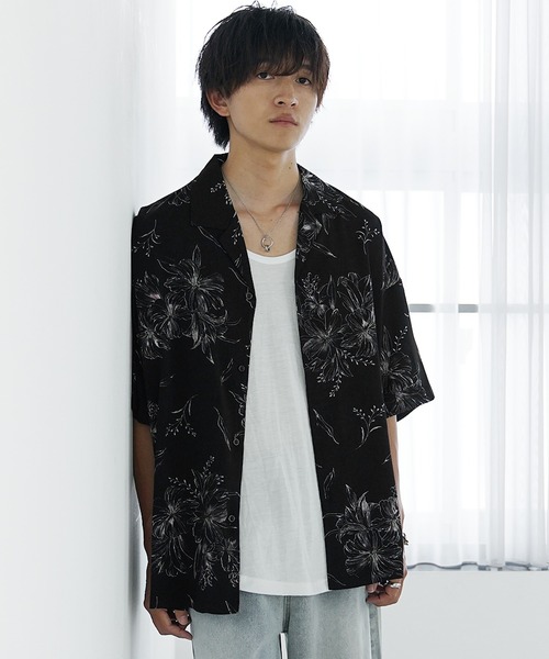 MinoriTY（マイノリティ）の「【MinoriTY select】さらさらオープンカラー総柄半袖シャツ 開襟シャツ メンズ 柄シャツ 夏服 オーバーサイズ ビッグシルエット ルーズフィット（シャツ/ブラウス・メンズ・A/B/K/L/I/J/G/H/E/F/C/D・S/M/L）」の4枚目の写真