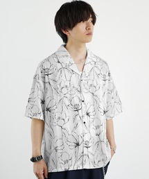 【MinoriTY select】さらさらオープンカラー総柄半袖シャツ 開襟シャツ メンズ 柄シャツ 夏服 オーバーサイズ ビッグシルエット ルーズフィット