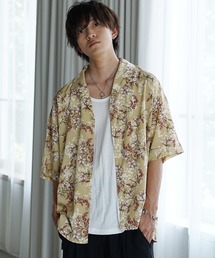 【MinoriTY select】さらさらオープンカラー総柄半袖シャツ 開襟シャツ メンズ 柄シャツ 夏服 オーバーサイズ ビッグシルエット ルーズフィット