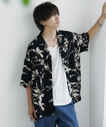 【MinoriTY select】さらさらオープンカラー総柄半袖シャツ 開襟シャツ メンズ 柄シャツ 夏服 オーバーサイズ ビッグシルエット ルーズフィット