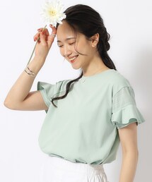 DRESKIP | 【接触冷感】ほんのり甘い シアーチェック お袖フリルトップス(Tシャツ/カットソー)