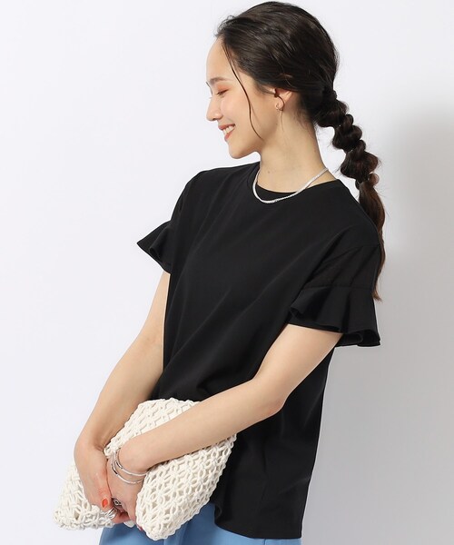 DRESKIP(ドレスキップ)の「◆ほんのり甘い シアーチェック お袖フリルトップス(Tシャツ/カットソー・レディース・グリーン系/オフホワイト/ブラック/イエロー系その他/ボルドー・02/03/04/01)」の3枚目の写真