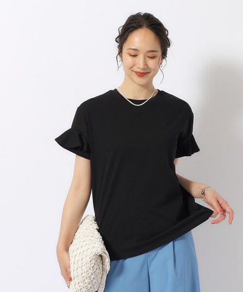 DRESKIP(ドレスキップ)の「◆ほんのり甘い シアーチェック お袖フリルトップス(Tシャツ/カットソー・レディース・グリーン系/オフホワイト/ブラック/イエロー系その他/ボルドー・02/03/04/01)」の6枚目の写真