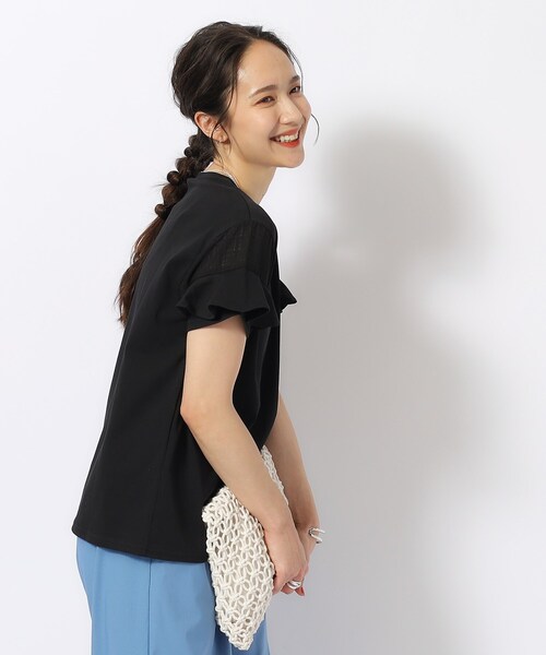 DRESKIP(ドレスキップ)の「◆ほんのり甘い シアーチェック お袖フリルトップス(Tシャツ/カットソー・レディース・グリーン系/オフホワイト/ブラック/イエロー系その他/ボルドー・02/03/04/01)」の7枚目の写真