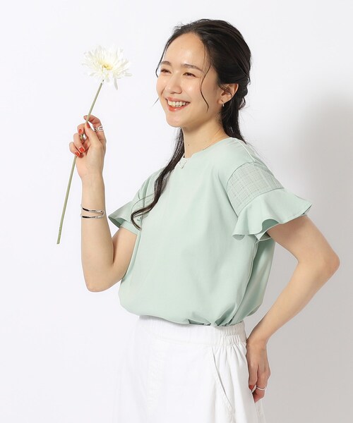 DRESKIP(ドレスキップ)の「◆ほんのり甘い シアーチェック お袖フリルトップス(Tシャツ/カットソー・レディース・グリーン系/オフホワイト/ブラック/イエロー系その他/ボルドー・02/03/04/01)」の14枚目の写真