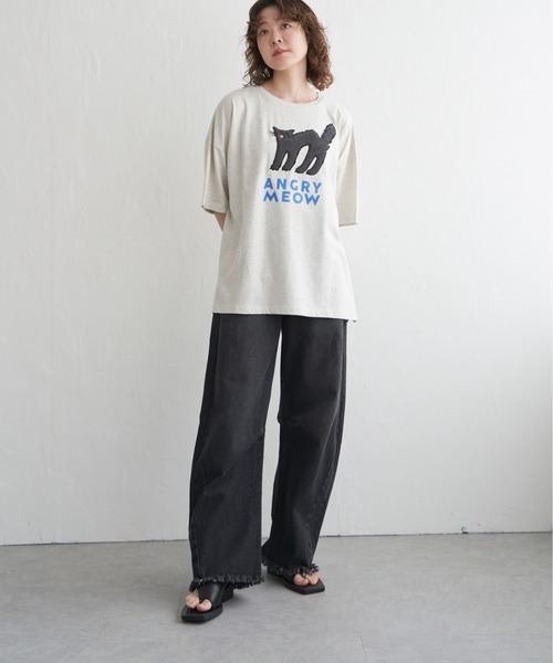 notch.（ノッチ）の「アングリーキャットサガラ刺繍Tシャツ（Tシャツ/カットソー・レディース・ライトグレー/オフホワイト・M）」の15枚目の写真