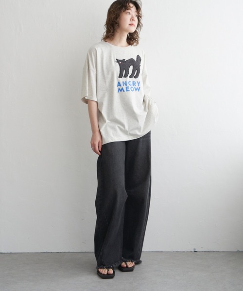 notch.（ノッチ）の「アングリーキャットサガラ刺繍Tシャツ（Tシャツ/カットソー・レディース・ライトグレー/オフホワイト・M）」の14枚目の写真