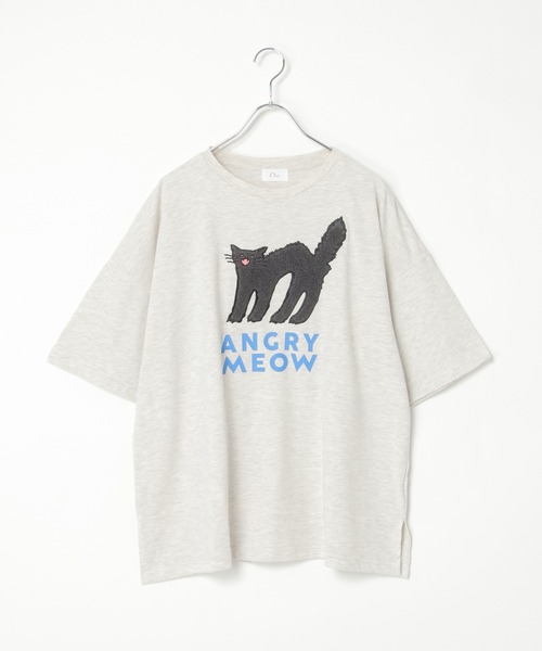 notch.（ノッチ）の「アングリーキャットサガラ刺繍Tシャツ（Tシャツ/カットソー・レディース・ライトグレー/オフホワイト・M）」の12枚目の写真