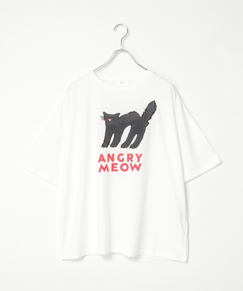 notch.（ノッチ）の「アングリーキャットサガラ刺繍Tシャツ（Tシャツ/カットソー・レディース・ライトグレー/オフホワイト・M）」の11枚目の写真