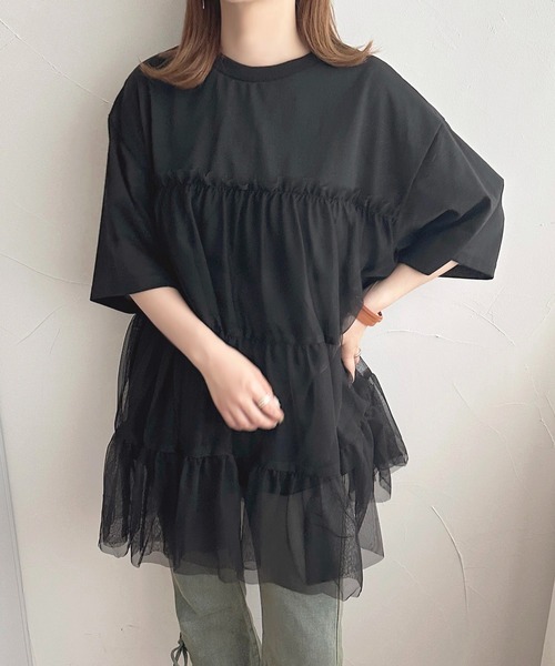 apres jour(アプレジュール)の「チュールティアードTシャツ【ZOZOTOWN限定アイテム】(チュニック・レディース・チャコールグレー/ブラック・フリー/X-LARGE)」の3枚目の写真