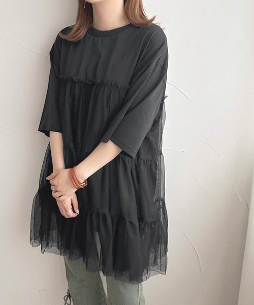 apres jour(アプレジュール)の「チュールティアードTシャツ【ZOZOTOWN限定アイテム】(チュニック・レディース・チャコールグレー/ブラック・フリー/X-LARGE)」の6枚目の写真