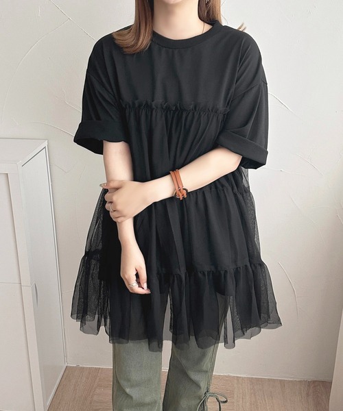 apres jour(アプレジュール)の「チュールティアードTシャツ【ZOZOTOWN限定アイテム】(チュニック・レディース・チャコールグレー/ブラック・フリー/X-LARGE)」の5枚目の写真