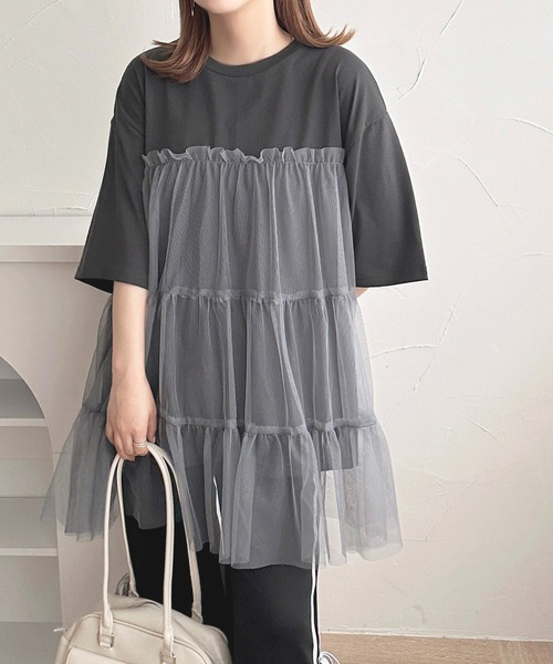 apres jour(アプレジュール)の「チュールティアードTシャツ【ZOZOTOWN限定アイテム】(チュニック・レディース・チャコールグレー/ブラック・フリー/X-LARGE)」の8枚目の写真