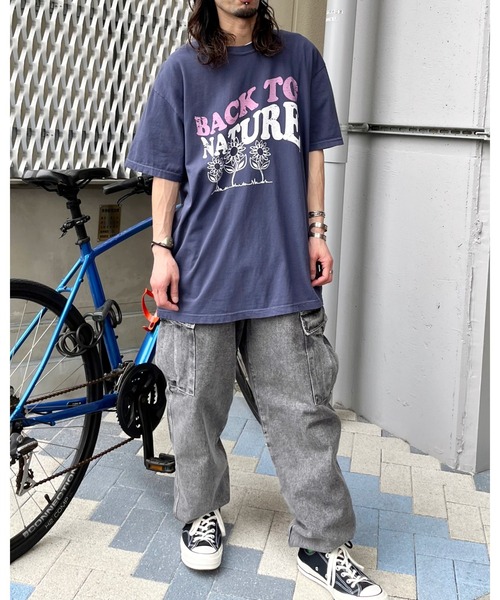 MODISH GAZE(モディシュガゼ)の「【MODISH GAZE】BACK TO NATURE ピグメント加工 ビッグシルエットTシャツ (CP)(Tシャツ/カットソー・レディース・ネイビー/アイボリー/スミクロ・FREE)」の6枚目の写真