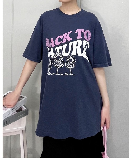MODISH GAZE(モディシュガゼ)の「【MODISH GAZE】BACK TO NATURE ピグメント加工 ビッグシルエットTシャツ (CP)(Tシャツ/カットソー・レディース・ネイビー/アイボリー/スミクロ・FREE)」の7枚目の写真