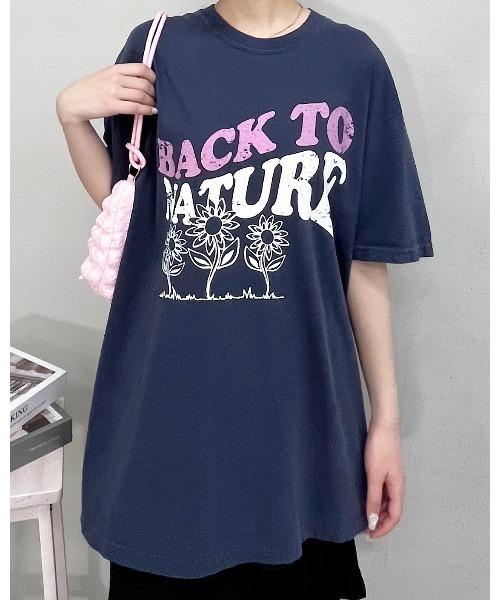 MODISH GAZE(モディシュガゼ)の「【MODISH GAZE】BACK TO NATURE ピグメント加工 ビッグシルエットTシャツ (CP)(Tシャツ/カットソー・レディース・ネイビー/アイボリー/スミクロ・FREE)」の8枚目の写真