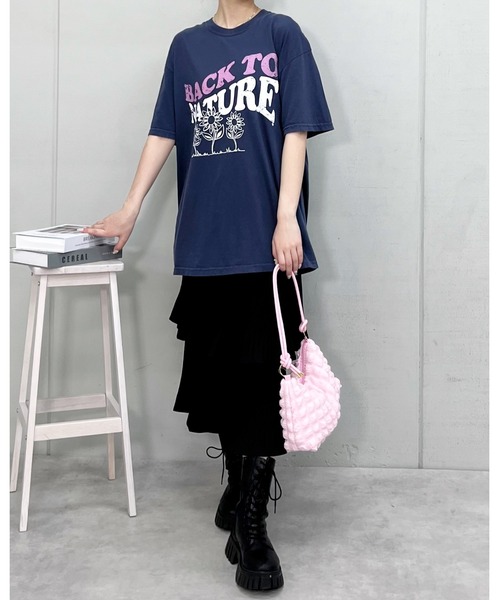 MODISH GAZE(モディシュガゼ)の「【MODISH GAZE】BACK TO NATURE ピグメント加工 ビッグシルエットTシャツ (CP)(Tシャツ/カットソー・レディース・ネイビー/アイボリー/スミクロ・FREE)」の9枚目の写真