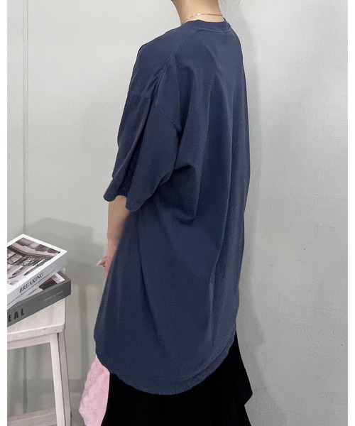 MODISH GAZE(モディシュガゼ)の「【MODISH GAZE】BACK TO NATURE ピグメント加工 ビッグシルエットTシャツ (CP)(Tシャツ/カットソー・レディース・ネイビー/アイボリー/スミクロ・FREE)」の10枚目の写真