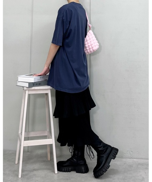 MODISH GAZE(モディシュガゼ)の「【MODISH GAZE】BACK TO NATURE ピグメント加工 ビッグシルエットTシャツ (CP)(Tシャツ/カットソー・レディース・ネイビー/アイボリー/スミクロ・FREE)」の11枚目の写真
