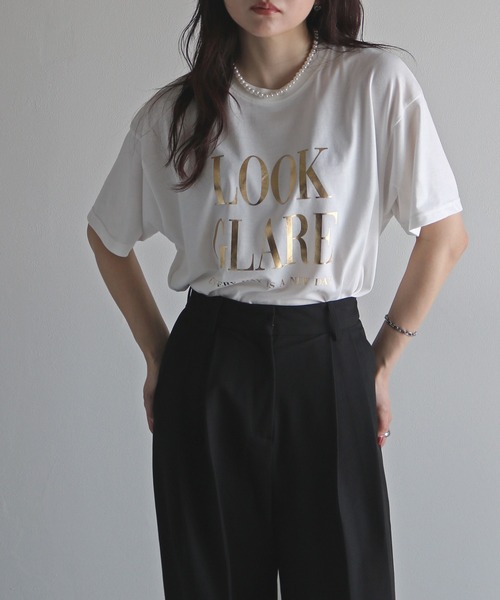 COURO(コウロ)の「箔ロゴプリントTシャツ(Tシャツ/カットソー・レディース・ホワイト系/ホワイト系1/ホワイト系2/ホワイト系3/ホワイト系4/ホワイト系5/ホワイト系6/ホワイト系7/ブラック系/ブラック系1/ブラック系2/ブラック系3/ブラック系4/ブラック系5/ブラック系6/ブラック系7・FREE)」の7枚目の写真