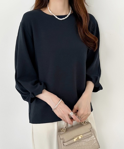 COCOMOMO(ココモモ)の「ツイストスリーブトップス 七分袖カットソー(Tシャツ/カットソー・レディース・ホワイト/ライトブルー/グレー/イエロー/ネイビー・L/M)」の5枚目の写真