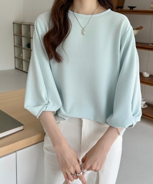COCOMOMO(ココモモ)の「ツイストスリーブトップス 七分袖カットソー(Tシャツ/カットソー・レディース・ホワイト/ライトブルー/グレー/イエロー/ネイビー・L/M)」の4枚目の写真
