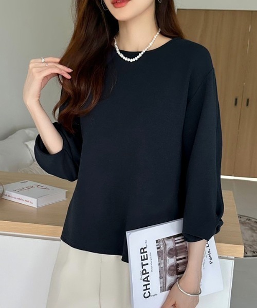 COCOMOMO(ココモモ)の「ツイストスリーブトップス 七分袖カットソー(Tシャツ/カットソー・レディース・ホワイト/ライトブルー/グレー/イエロー/ネイビー・L/M)」の8枚目の写真