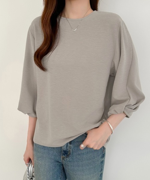 COCOMOMO(ココモモ)の「ツイストスリーブトップス 七分袖カットソー(Tシャツ/カットソー・レディース・ホワイト/ライトブルー/グレー/イエロー/ネイビー・L/M)」の18枚目の写真