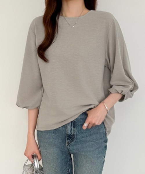 COCOMOMO(ココモモ)の「ツイストスリーブトップス 七分袖カットソー(Tシャツ/カットソー・レディース・ホワイト/ライトブルー/グレー/イエロー/ネイビー・L/M)」の19枚目の写真
