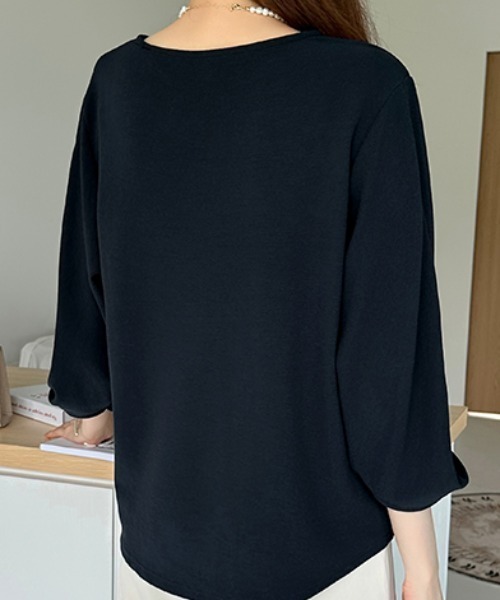 COCOMOMO(ココモモ)の「ツイストスリーブトップス 七分袖カットソー(Tシャツ/カットソー・レディース・ホワイト/ライトブルー/グレー/イエロー/ネイビー・L/M)」の12枚目の写真