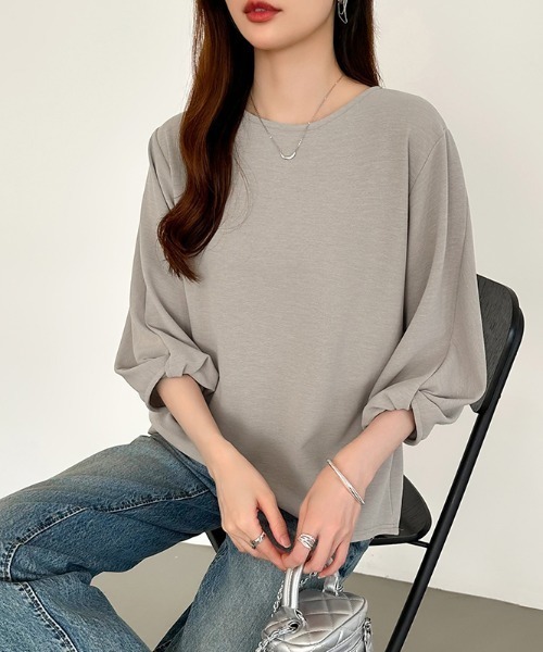 COCOMOMO(ココモモ)の「ツイストスリーブトップス 七分袖カットソー(Tシャツ/カットソー・レディース・ホワイト/ライトブルー/グレー/イエロー/ネイビー・L/M)」の22枚目の写真