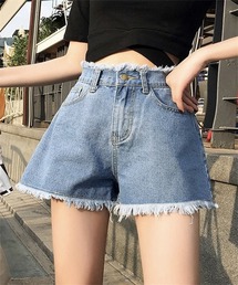 フリンジデニムショートパンツ