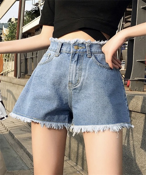 FREE STYLISTS(フリー スタイリスト)の「フリンジデニムショートパンツ(デニムパンツ・レディース・ホワイト/ブラック/ネイビー/ブルー・M/XL/S/L/2XL)」の4枚目の写真