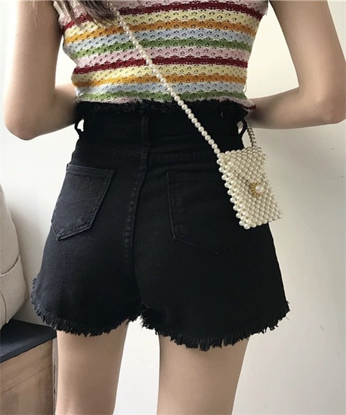FREE STYLISTS(フリー スタイリスト)の「フリンジデニムショートパンツ(デニムパンツ・レディース・ホワイト/ブラック/ネイビー/ブルー・M/XL/S/L/2XL)」の15枚目の写真