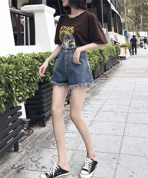 FREE STYLISTS(フリー スタイリスト)の「フリンジデニムショートパンツ(デニムパンツ・レディース・ホワイト/ブラック/ネイビー/ブルー・M/XL/S/L/2XL)」の18枚目の写真