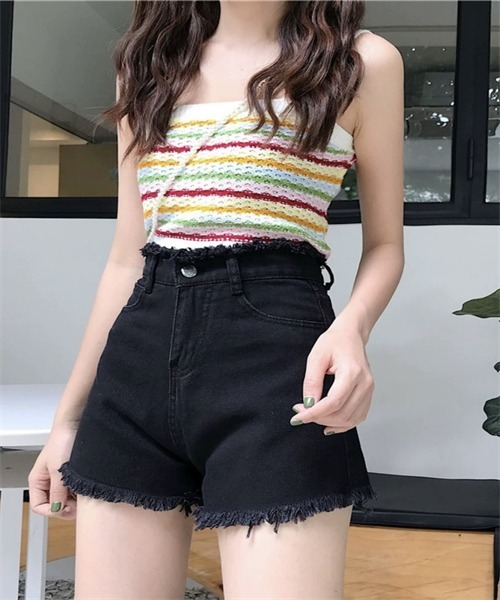 FREE STYLISTS(フリー スタイリスト)の「フリンジデニムショートパンツ(デニムパンツ・レディース・ホワイト/ブラック/ネイビー/ブルー・M/XL/S/L/2XL)」の11枚目の写真