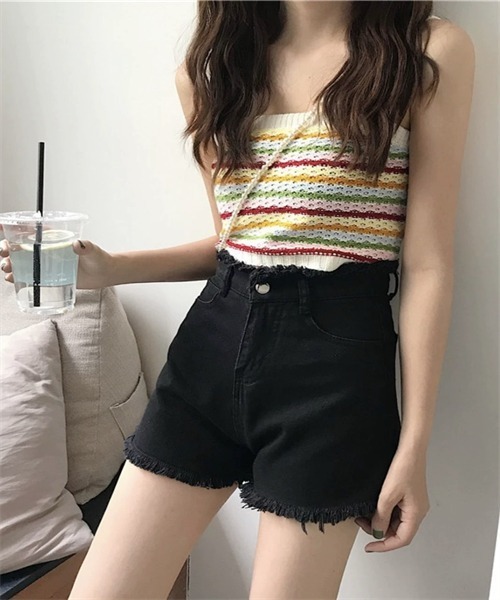 FREE STYLISTS(フリー スタイリスト)の「フリンジデニムショートパンツ(デニムパンツ・レディース・ホワイト/ブラック/ネイビー/ブルー・M/XL/S/L/2XL)」の12枚目の写真