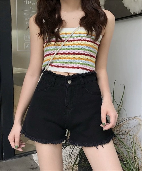 FREE STYLISTS(フリー スタイリスト)の「フリンジデニムショートパンツ(デニムパンツ・レディース・ホワイト/ブラック/ネイビー/ブルー・M/XL/S/L/2XL)」の7枚目の写真