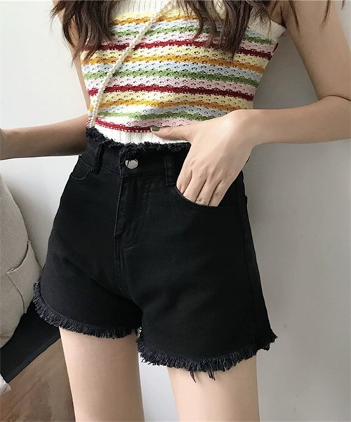 FREE STYLISTS(フリー スタイリスト)の「フリンジデニムショートパンツ(デニムパンツ・レディース・ホワイト/ブラック/ネイビー/ブルー・M/XL/S/L/2XL)」の13枚目の写真