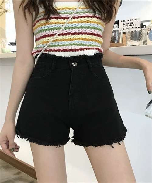 FREE STYLISTS(フリー スタイリスト)の「フリンジデニムショートパンツ(デニムパンツ・レディース・ホワイト/ブラック/ネイビー/ブルー・M/XL/S/L/2XL)」の9枚目の写真