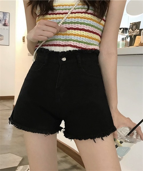 FREE STYLISTS(フリー スタイリスト)の「フリンジデニムショートパンツ(デニムパンツ・レディース・ホワイト/ブラック/ネイビー/ブルー・M/XL/S/L/2XL)」の10枚目の写真