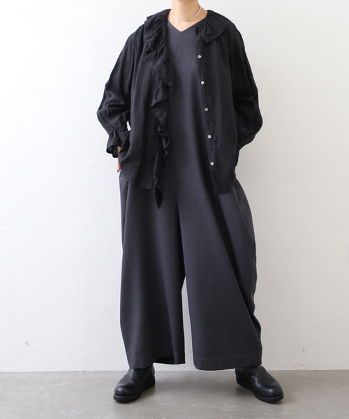 試着のみ✨ラックス　2024 TWツイルVネックサロペット　ブラック JOURNAL STANDARD LUXE（ジャーナルスタンダード ラックス）の「TW