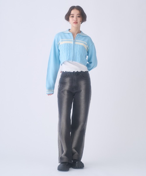INTER FACTORY(インターファクトリー)の「おさき / ジップアップニットカーディガン made in INTER FACTORY(カーディガン/ボレロ・レディース・ブルー/オフホワイト・FREE)」の11枚目の写真