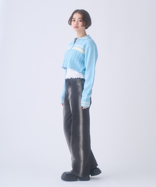 INTER FACTORY(インターファクトリー)の「おさき / ジップアップニットカーディガン made in INTER FACTORY(カーディガン/ボレロ・レディース・ブルー/オフホワイト・FREE)」の13枚目の写真