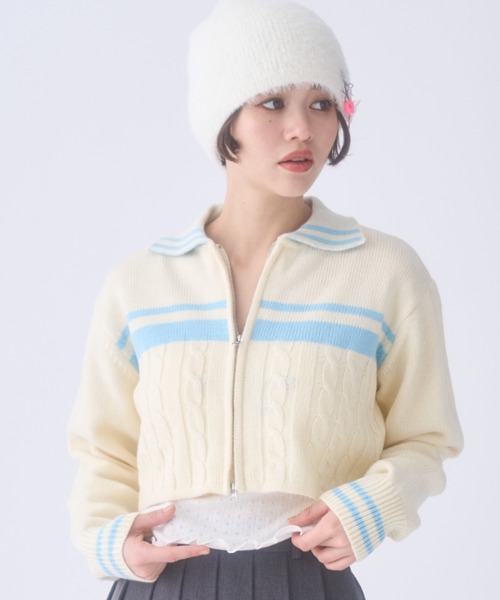 INTER FACTORY(インターファクトリー)の「おさき / ジップアップニットカーディガン made in INTER FACTORY(カーディガン/ボレロ・レディース・ブルー/オフホワイト・FREE)」の6枚目の写真