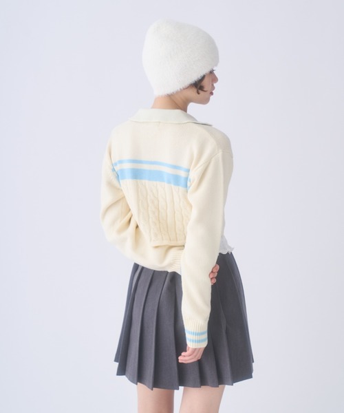 INTER FACTORY(インターファクトリー)の「おさき / ジップアップニットカーディガン made in INTER FACTORY(カーディガン/ボレロ・レディース・ブルー/オフホワイト・FREE)」の21枚目の写真