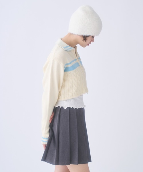 INTER FACTORY(インターファクトリー)の「おさき / ジップアップニットカーディガン made in INTER FACTORY(カーディガン/ボレロ・レディース・ブルー/オフホワイト・FREE)」の19枚目の写真