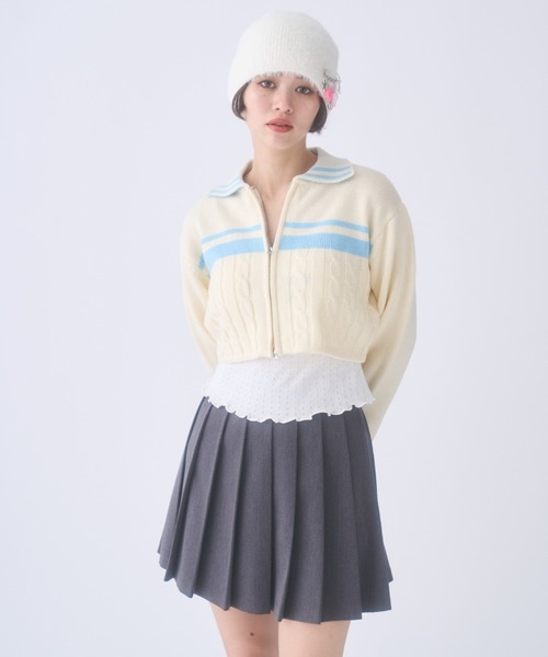 INTER FACTORY(インターファクトリー)の「おさき / ジップアップニットカーディガン made in INTER FACTORY(カーディガン/ボレロ・レディース・ブルー/オフホワイト・FREE)」の17枚目の写真